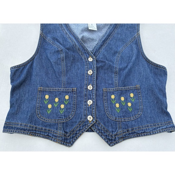Pellini Blues Flower Embroidered Vest Womens Size 12 Blue Sleeveless Rustic - Picture 2 of 6